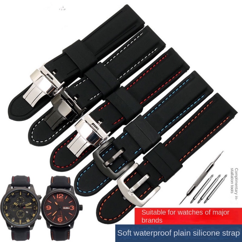 奢侈品牌手錶替換錶帶男蝴蝶扣通用18 20 22 24mm矽橡膠軟防水運動錶鍊