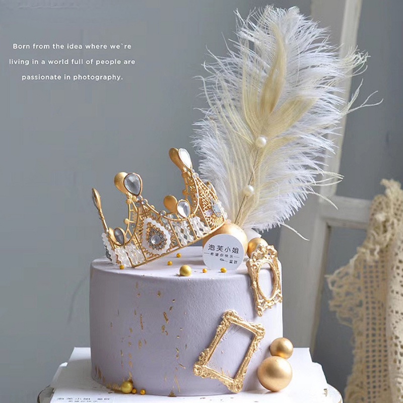 天然鴕鳥羽毛蛋糕裝飾米色珍珠羽毛首飾製作派對紙杯蛋糕甜點旗幟婚禮生日裝飾品