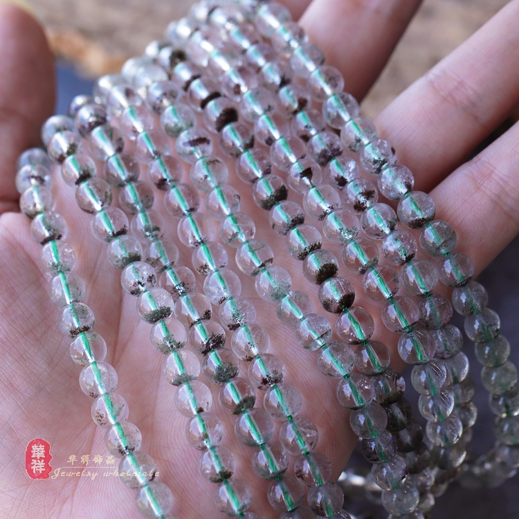 天然紅綠幽靈水晶圓珠 綠幽靈聚寶盆散珠DIY手鍊串珠隔珠配件材料