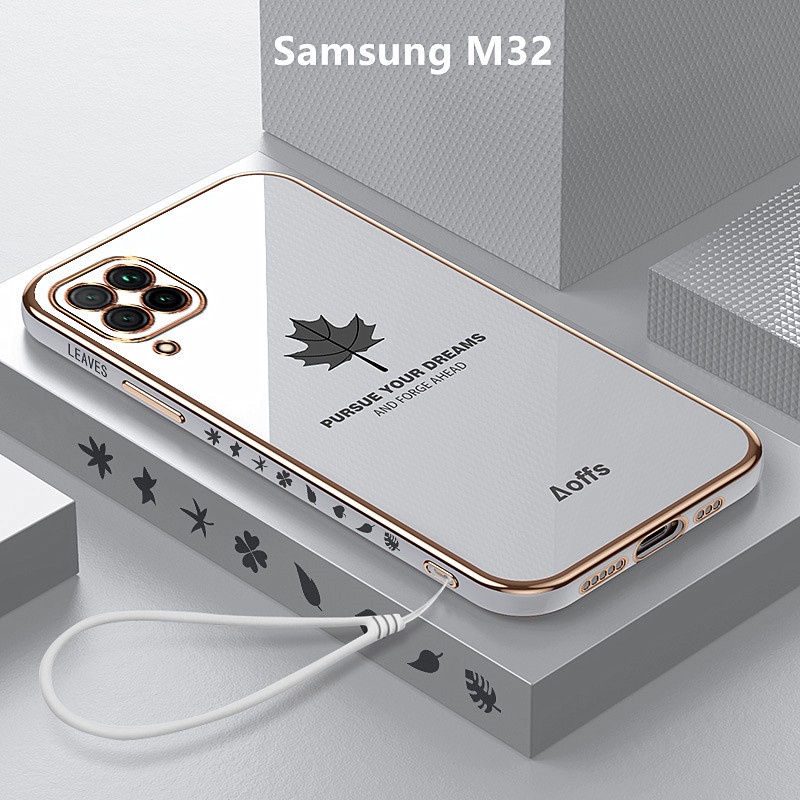 SAMSUNG 外殼三星 M32 外殼電鍍楓葉保護套軟 TPU 手機殼三星 Galaxy M32