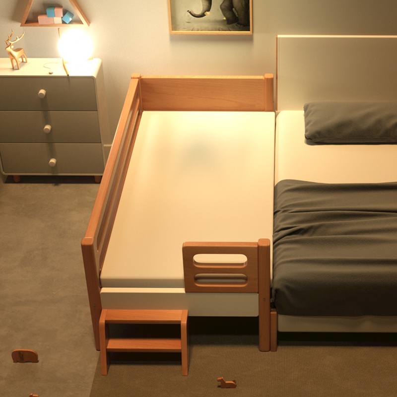免運 嬰兒床 實木兒童床拼接床嬰兒床拼接大床加寬床櫸木單人男孩寶寶床邊小床