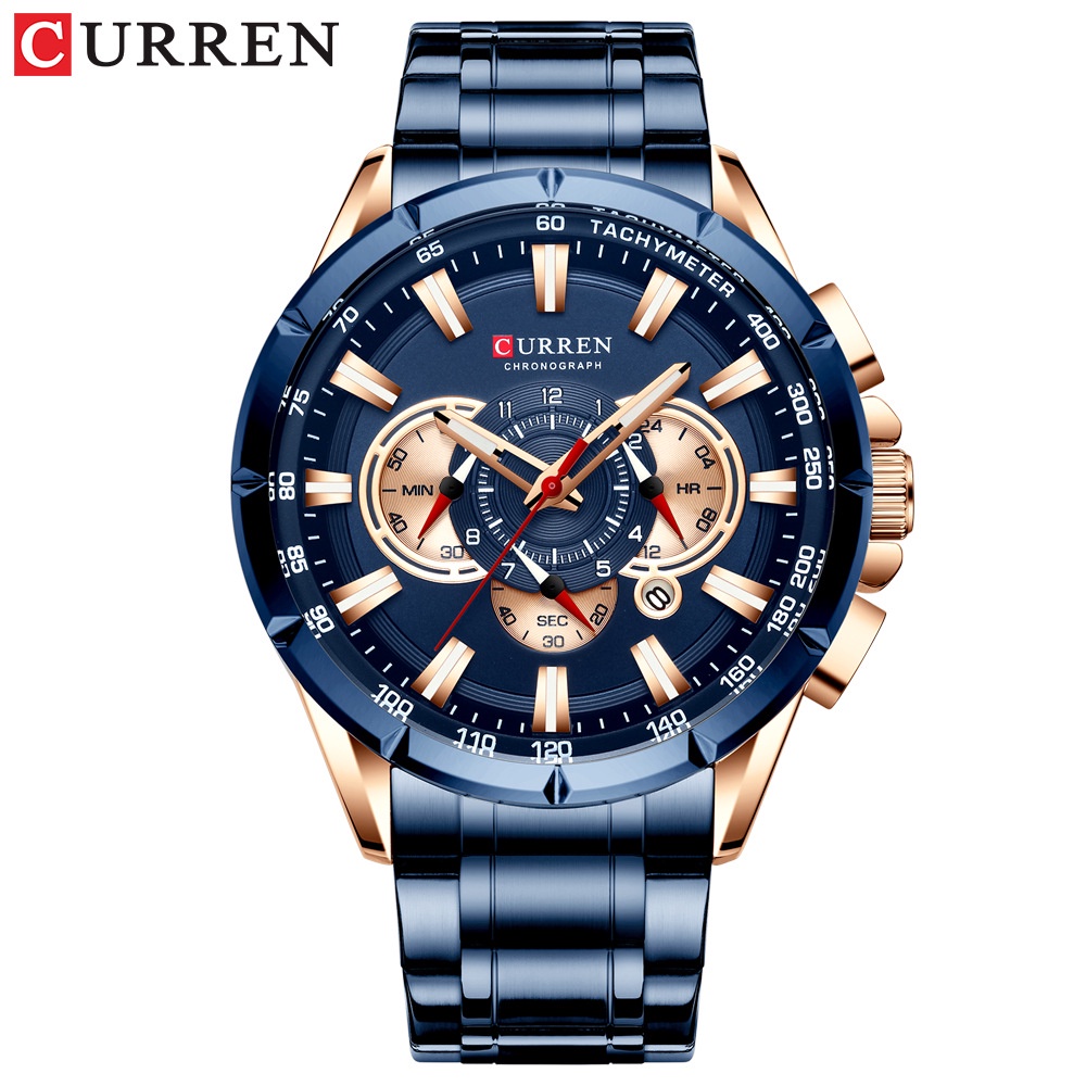 【現貨】 Curren ( 8363 )  六針石英錶 商務日曆 24小時指示 鋼帶表 男士手錶