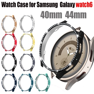 SAMSUNG 三星 Galaxy watch 6 保護套 40 毫米 44 毫米錶殼 PC 單排鑽石鑲嵌保護殼黑色銀色