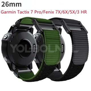 26mm適用於佳明Garmin Tactix 7 Pro/Fenix 7X/6X/5X/Fenix3尼龍魔術貼運動錶帶