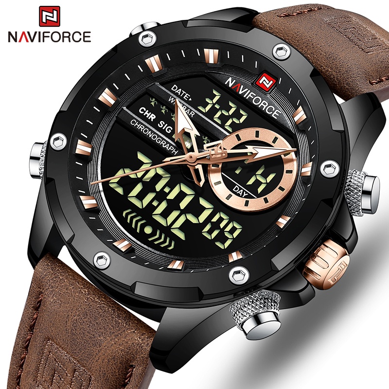 Naviforce 9208 男士數字軍用防水 LED 石英運動大手錶