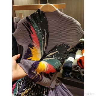 大尺碼三宅一生衣服適合偏胖型身材氣質顯瘦2023新款三宅皺褶玉米粒印花蝴蝶上衣褶皺女裝皺摺衣