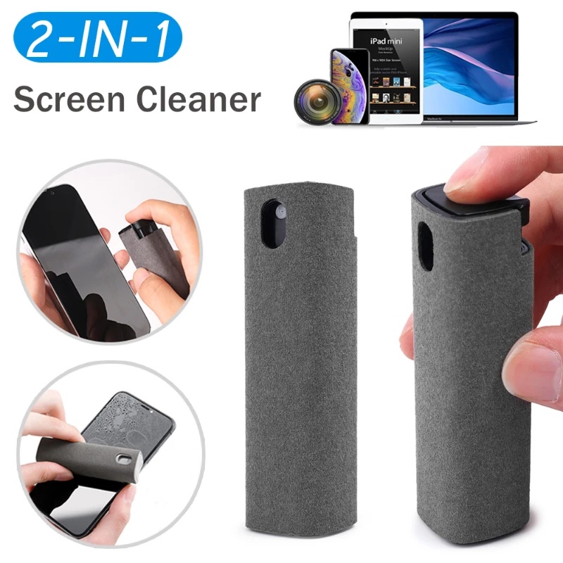【2合1】手機屏幕清潔劑噴霧便攜平板電腦屏幕刮水器超細纖維布套裝清潔神器