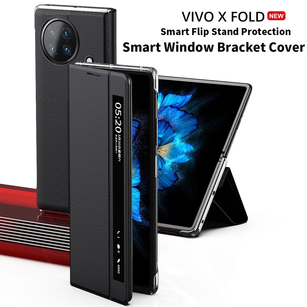 適用於 VIVO X Fold Plus 手機殼的 VIVO X Fold 2 5G 手機殼皮革側窗智能皮革手機殼超薄硬