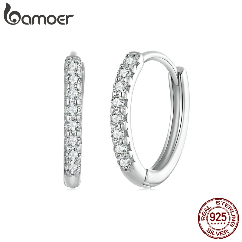 Bmoer 925 純銀莫桑石精緻經典耳扣簡約首飾附證書 100% 鑽石測試儀婚禮耳環 MSE022