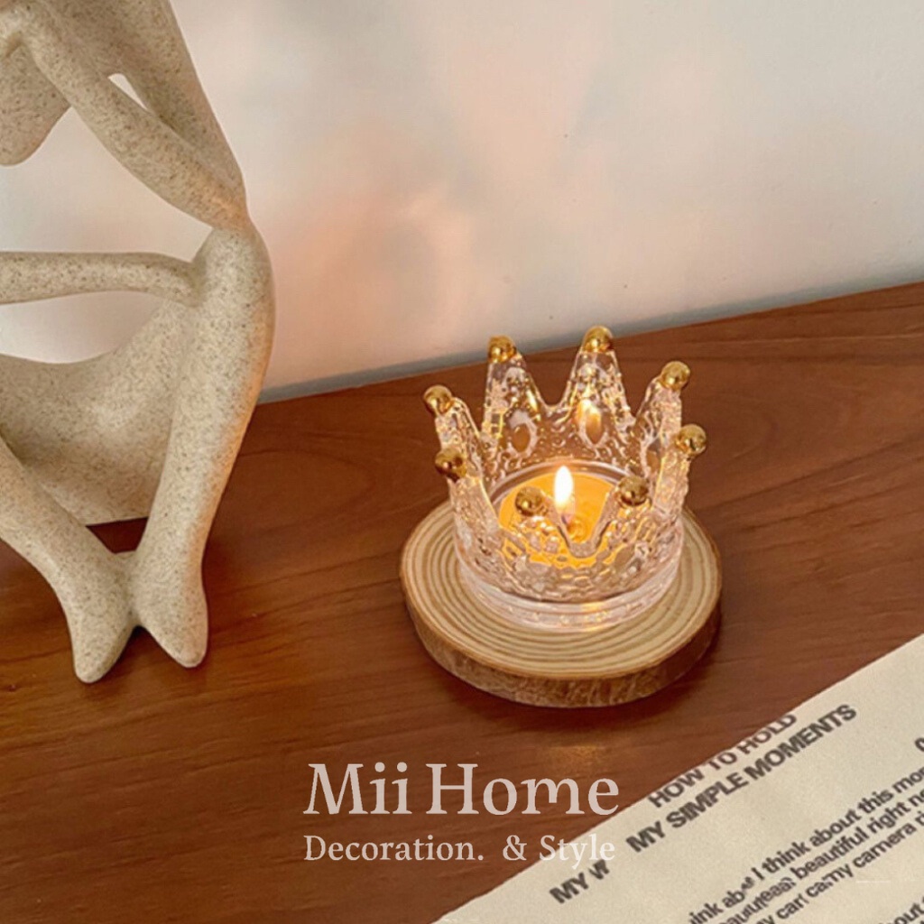 【Mii厝邊】台灣現貨 皇冠玻璃 蠟燭台 燭台 飾品收納 蠟燭 燭台 飾品 首飾 設計 裝飾 佈置 禮物 拍照
