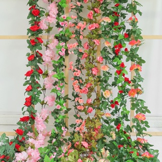 【現貨】假花 仿真花 仿真玫瑰假花藤條 壁掛纏繞空調水管道遮擋裝飾客廳吊頂塑膠植物