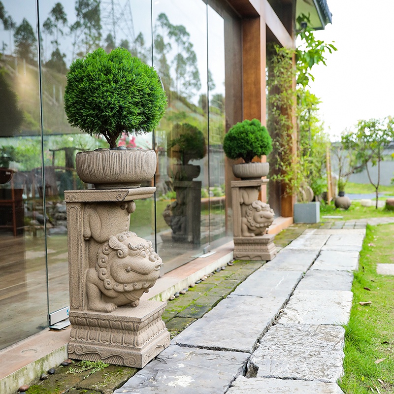 【廠家直銷】庭院石雕門墩戶外門口大門裝飾花盆底座花園造景抱鼓石擺件石獅子擺件石雕門墩抱鼓石一對戶外庭院造景布置花園