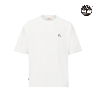 Timberland 中性款米白色刺繡徽標厚磅短袖T恤|A5Z5U130