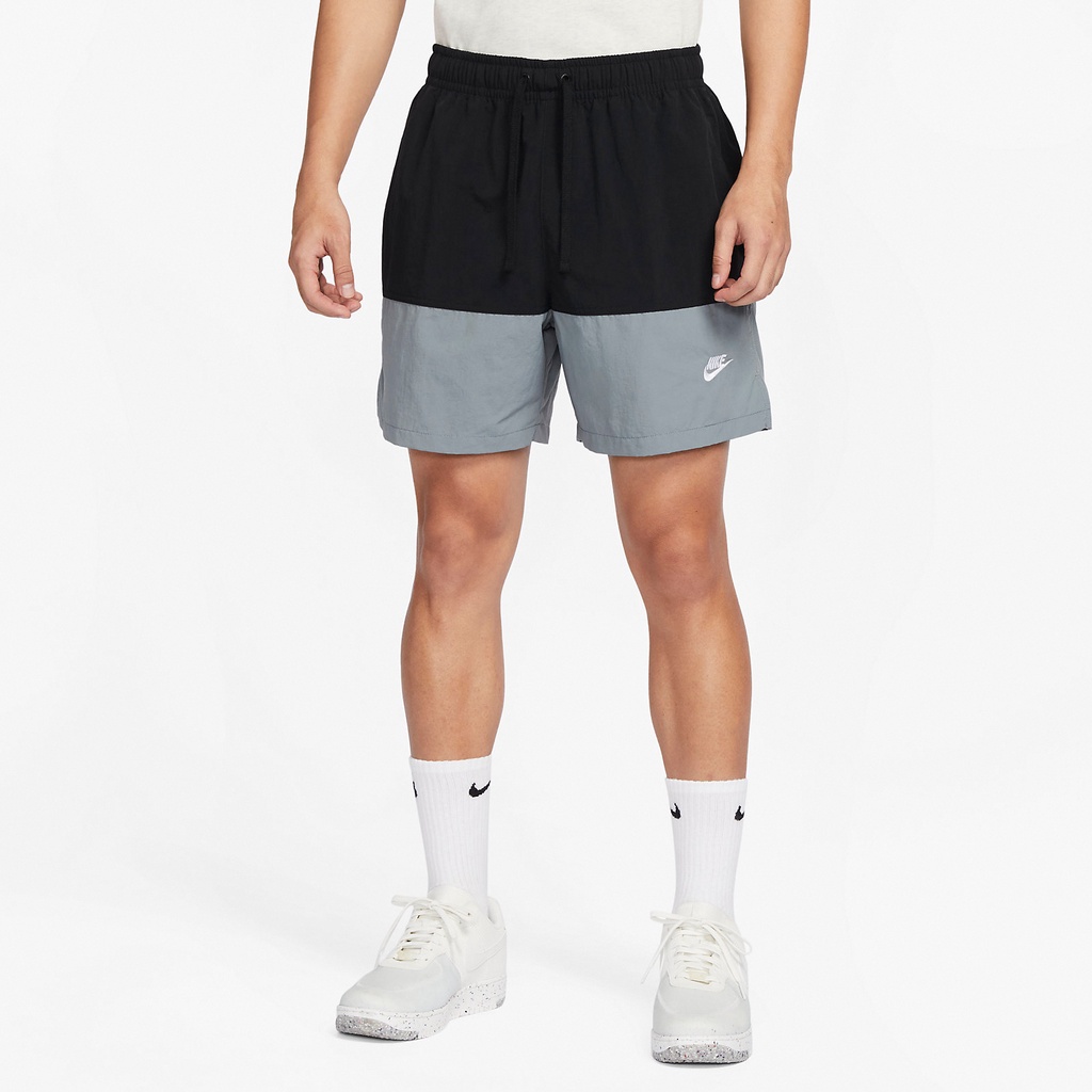 Nike 短褲 Club Shorts 男款 黑灰 拼接 抽繩 防潑水 尼龍褲 海灘褲 【ACS】 FB7812-010