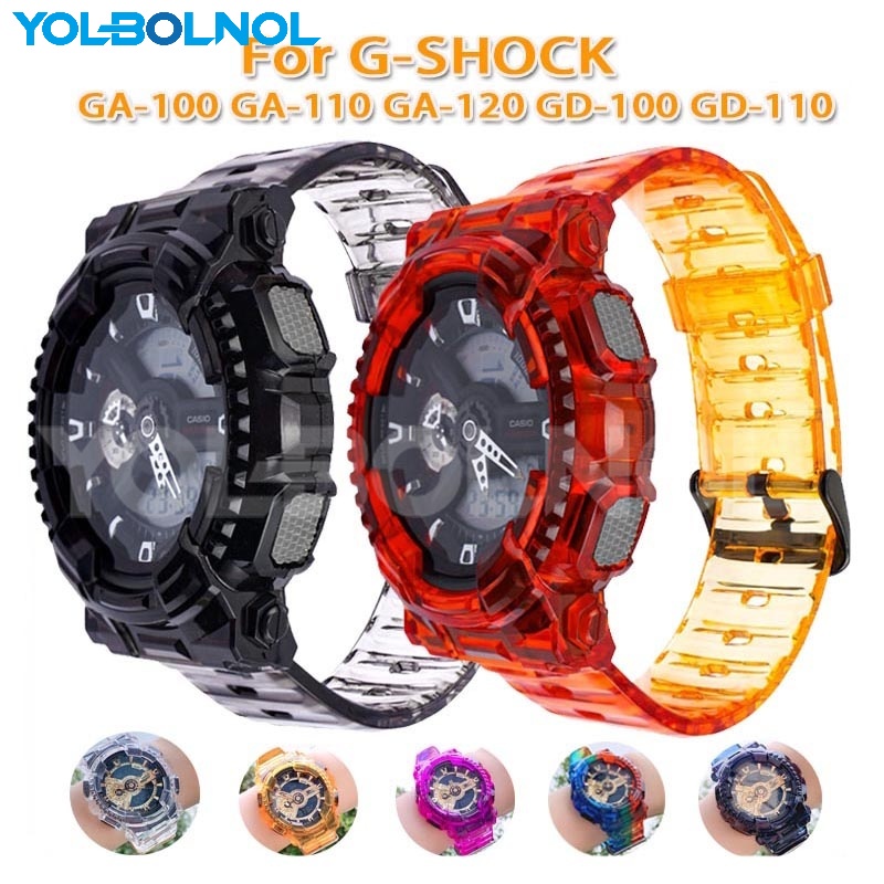 適用GA2100錶帶透明樹脂盒錶帶GA-2100彩虹錶帶手鍊表圈錶帶