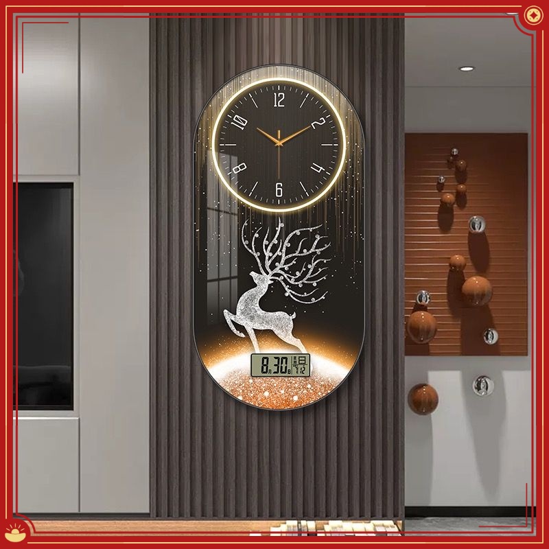 [熊貓]熱銷 時鐘裝飾畫 現代輕奢掛鐘裝飾畫 客廳家用餐廳玄關裝飾畫時鐘 萬年曆電子鐘掛牆壁鐘 時鐘
