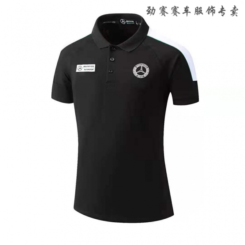 跨境熱銷Mercedes-Benz賓士Polo衫賽車服夏季翻領短袖t恤賽車服