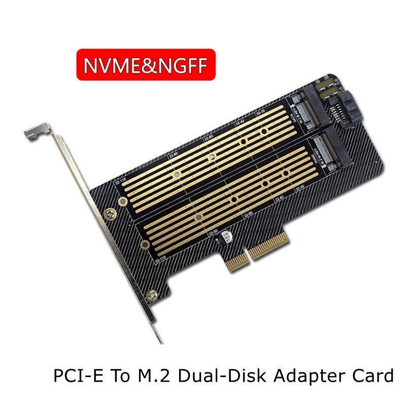 M.2 NVMe SSD NGFF 轉 Pcie X4 SATA 雙盤轉接卡 M B Key 適用於 PCI-e PCI