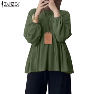 Zanzea 女式韓版穆斯林通勤日常休閒燈籠袖娃娃襯衫上衣