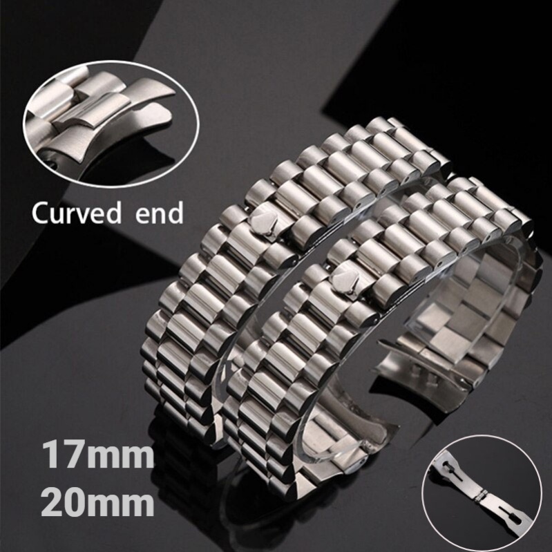 用於勞力士蠔式恆動手鍊的實心不銹鋼錶帶 17 毫米 20 毫米彎曲端金屬手鍊男士女士