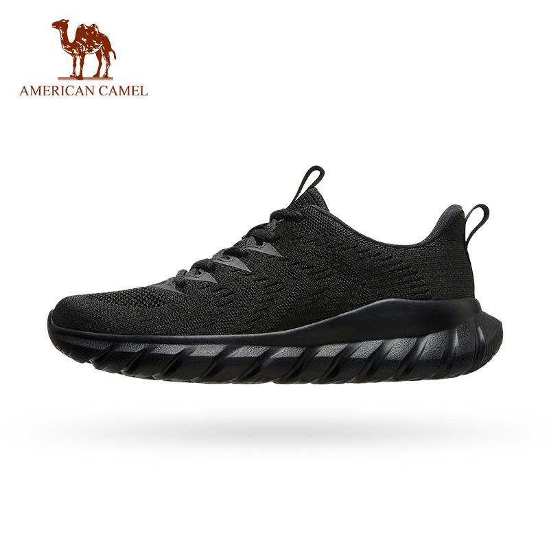 American CAMEL 男士運動跑鞋輕便休閒軟底黑色登山鞋