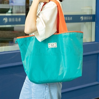 便攜式超市手提包多用途防水大抽繩尼龍單肩包可重複使用環保手提袋可折疊大容量購物袋時尚