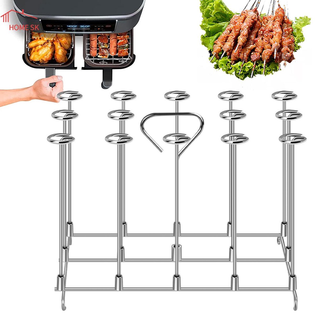 空氣炸鍋串架矩形不銹鋼串架垂直烤肉串架帶 15 串 SHOPSKC1663