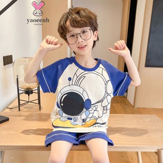 【YAOEENH】95-155CM 兒童睡衣 中大男童薄款短袖卡通家居空調服套裝 現貨 快速出貨