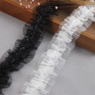 【1m】黑色白色粉色雪紡荷葉邊蕾絲飾邊玻璃絲帶服裝連衣裙工藝用品服裝縫紉配件 DIY 裝飾 JY