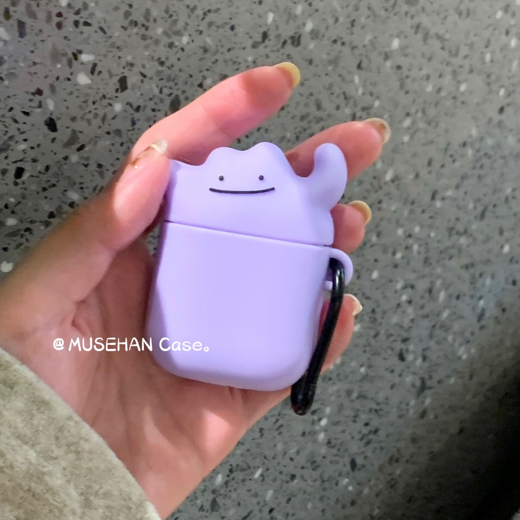 可愛百變怪 紫色小怪獸+掛扣 硅膠軟殼 適用於AirPods Pro耳機套 AirPods 3代 蘋果無線藍牙耳機保護套