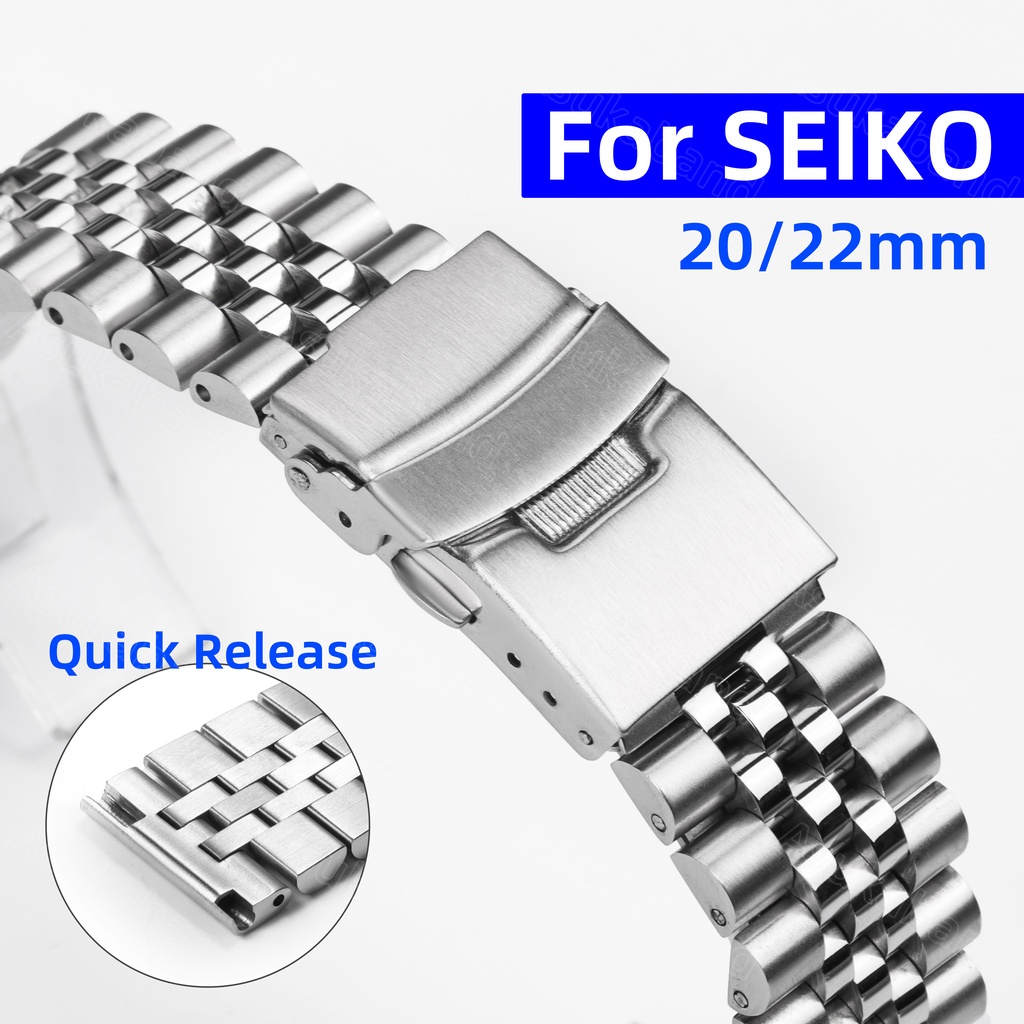 帶徽標不銹鋼錶帶適用於SEIKO精工SKX007手錶帶實心鋼帶18mm 19mm 20mm 21mm 22mm 24mm