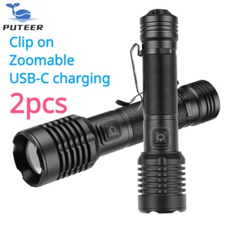 2pc-usb 可充電可變焦手電筒 XHP50 500 流明手電筒防水 Led 手電筒 5 種模式野營釣魚燈