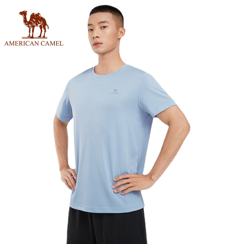 American CAMEL男士運動速乾T恤夏季半袖寬鬆戶外跑步健身薄款短袖