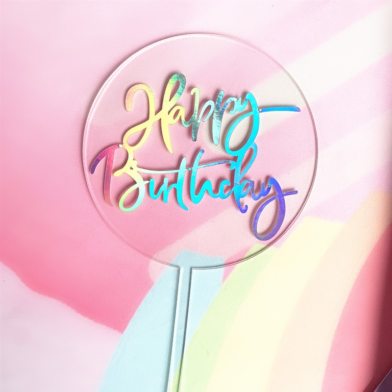 生日快樂雙層透明亞克力蛋糕裝飾激光彩色圓形蛋糕裝飾
