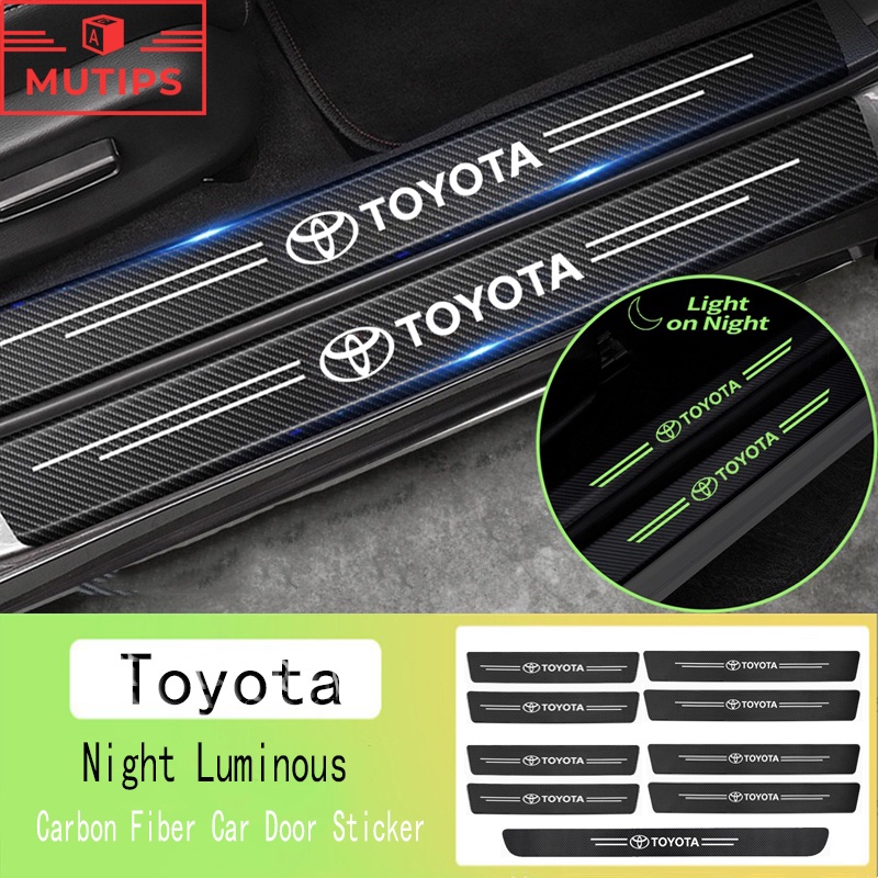 豐田9件夜光車門檻卡夢貼紙防刮保護用於Toyota Kijiang Innova Yaris Corolla Cross