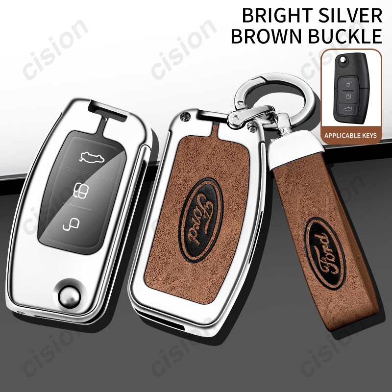 多色和復古皮革汽車鑰匙扣外殼保護套鋅合金金屬適用於福特領地 Fiesta Focus 2 Ecosport Kuga E