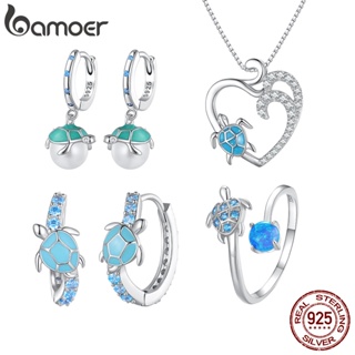Bamoer 純銀 925 純銀時尚首飾套裝龜耳夾和戒指和項鍊女士禮物