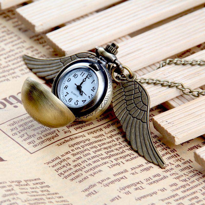 哈利波特球狀   翅膀懷錶   復古翻蓋掛表   時尚學生兒童    項鍊禮物   石英手錶