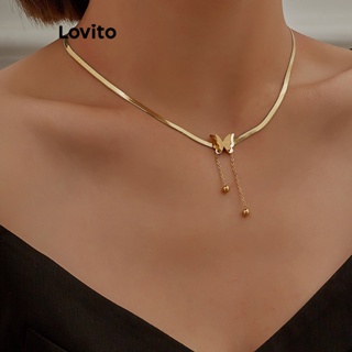 Lovito 女士休閒純色蝴蝶項鍊 L57AD099 (玫瑰金/金色)