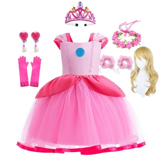 Lxaa E61 女孩桃子公主裙兒童嘉年華夢幻服裝萬聖節角色扮演服裝女寶寶時尚拼布舞會禮服