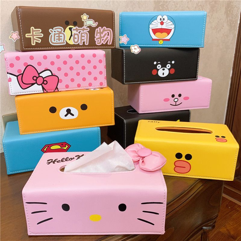 Hello Kitty、Melody 汽車紙巾盒、家用皮革抽拉盒