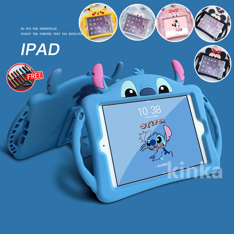 Stitch 米奇米妮情侶防摔平板電腦保護套帶手柄適用於 ipad Air1 Air2 Air3 Air4 10.9 M