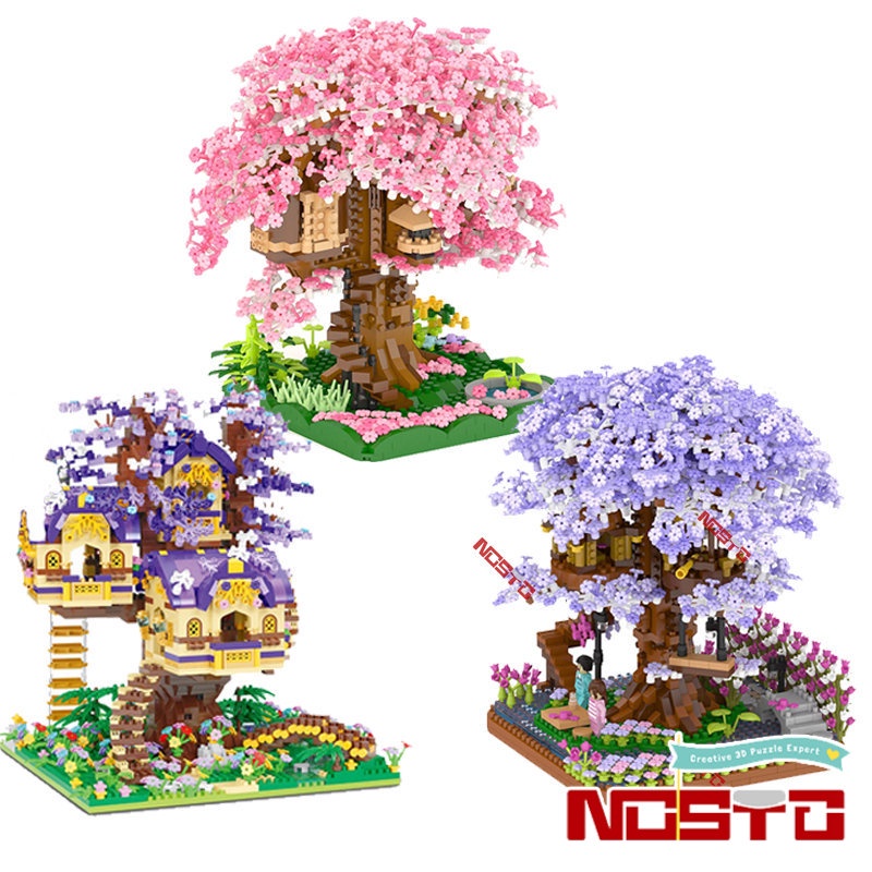 納米積木 童話樹屋 積木 3308PCS 紫色櫻花樹屋 創意DIY 建築模型 ZRK7855 玩具 禮品