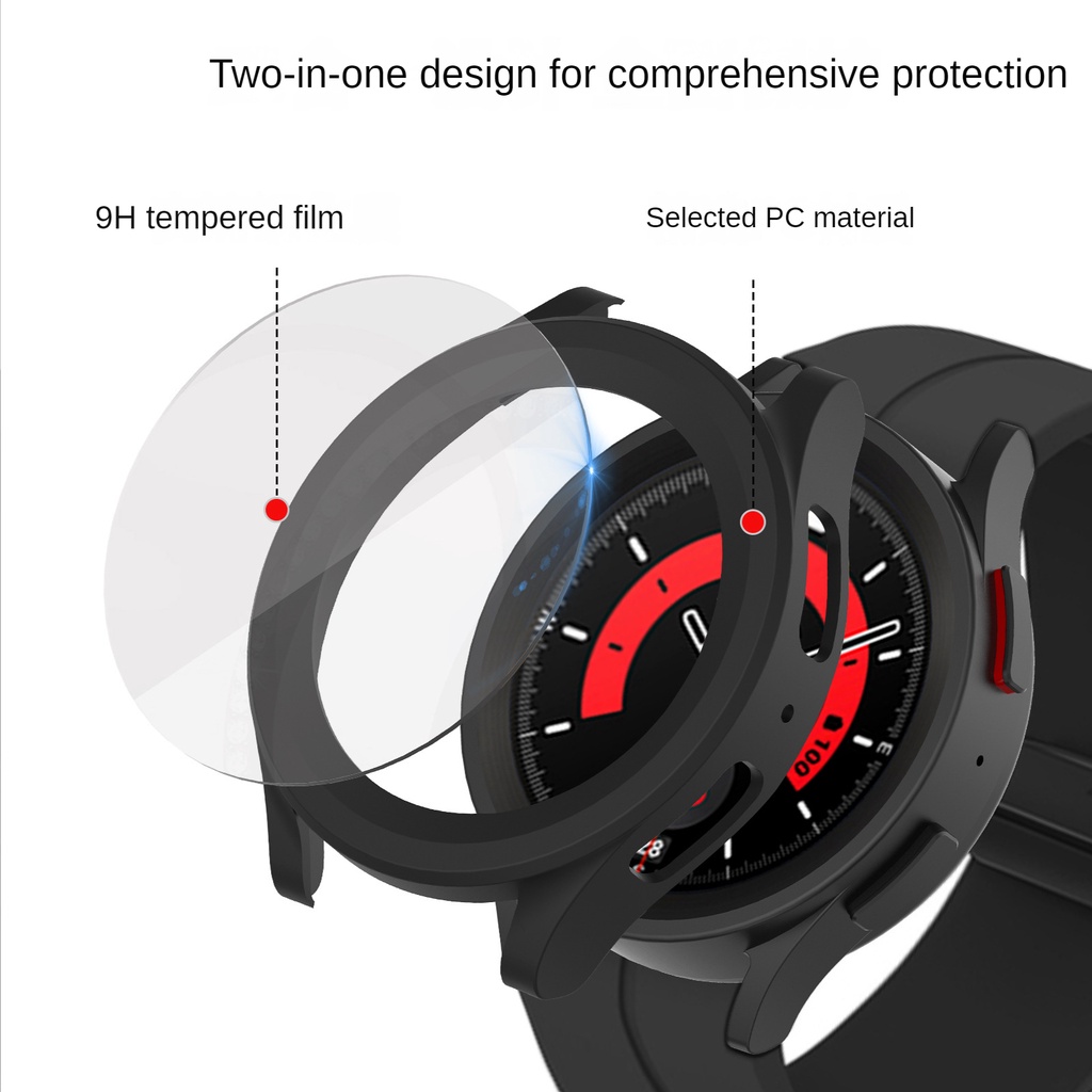 適用於三星 Galaxy watch 5 pro 45mm一體保護殼 PC+鋼化玻璃膜一體殼 watch5pro全包殼