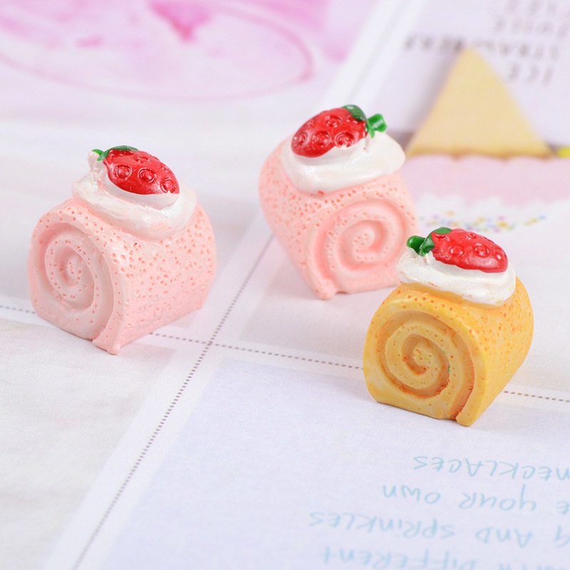 【食玩】樹脂草莓立體奶油蛋糕耳環髮飾diy食玩配件吊飾吊墜文具盒配件