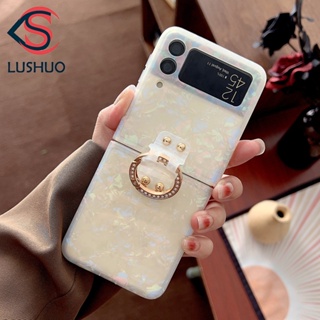 SAMSUNG Lushuo 手機殼適用於三星 Galaxy Z Flip 3 5G 和 Z Flip 4 豪華海螺殼圖