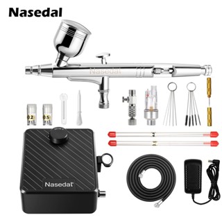 Nasedal 噴槍套件升級 40 PSI 雙動噴槍壓縮機套件,用於指甲化妝模型蛋糕繪畫 0.2 毫米/0.3 毫米/0
