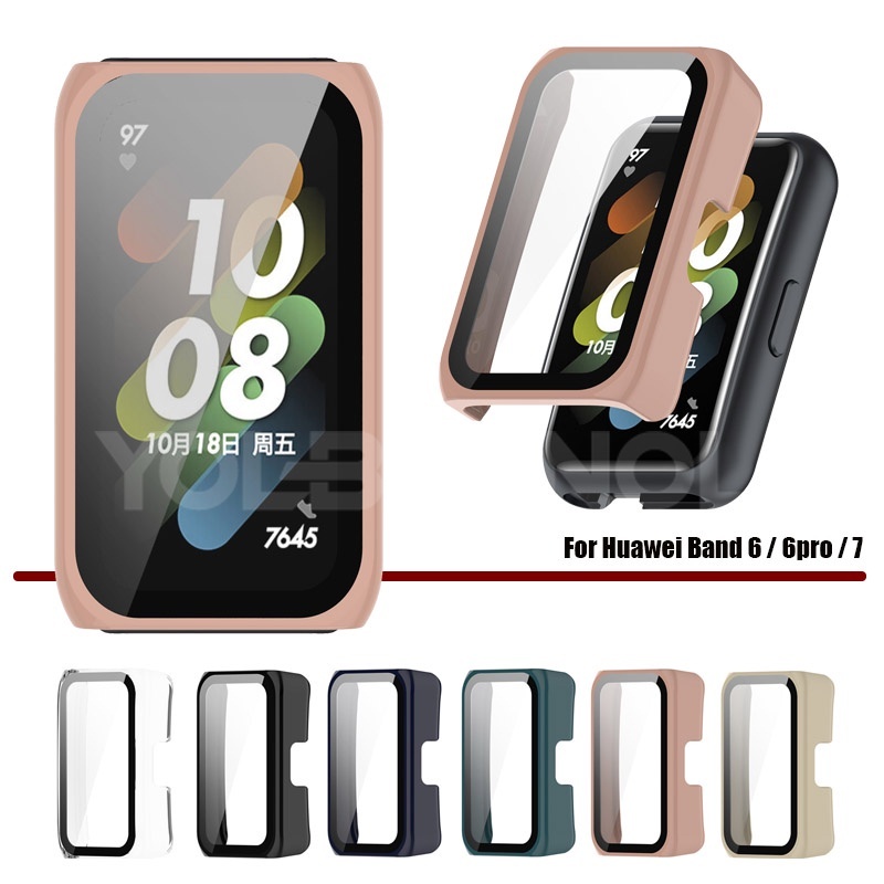 保護殼 適用於 華為手環 Band 7 6 pro NFC 榮耀手環 6 的硬質保護套带鋼化玻璃屏幕保護膜