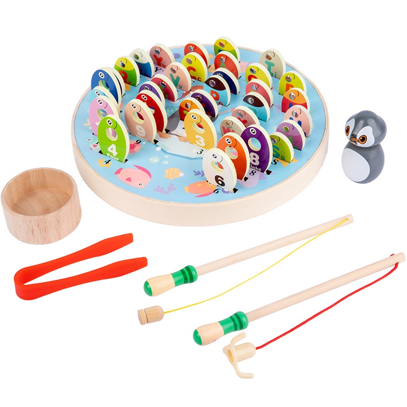 兒童益智玩具 多功能木製過家家玩具 早教認知雙面釣魚 數字字母釣魚玩具