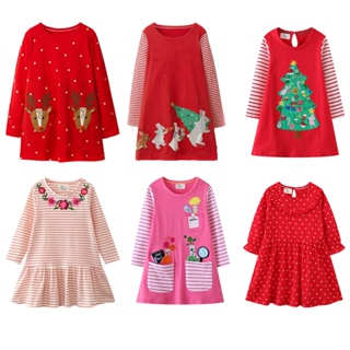 1-8歲 小女孩衣服 童裝 可愛 卡通 耶誕節紅色條紋 純棉 時尚 長袖洋裝7431